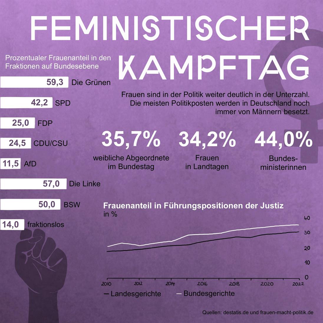 You can see an infographic which shows facts and figures on the topic of women in politics and the judiciary.